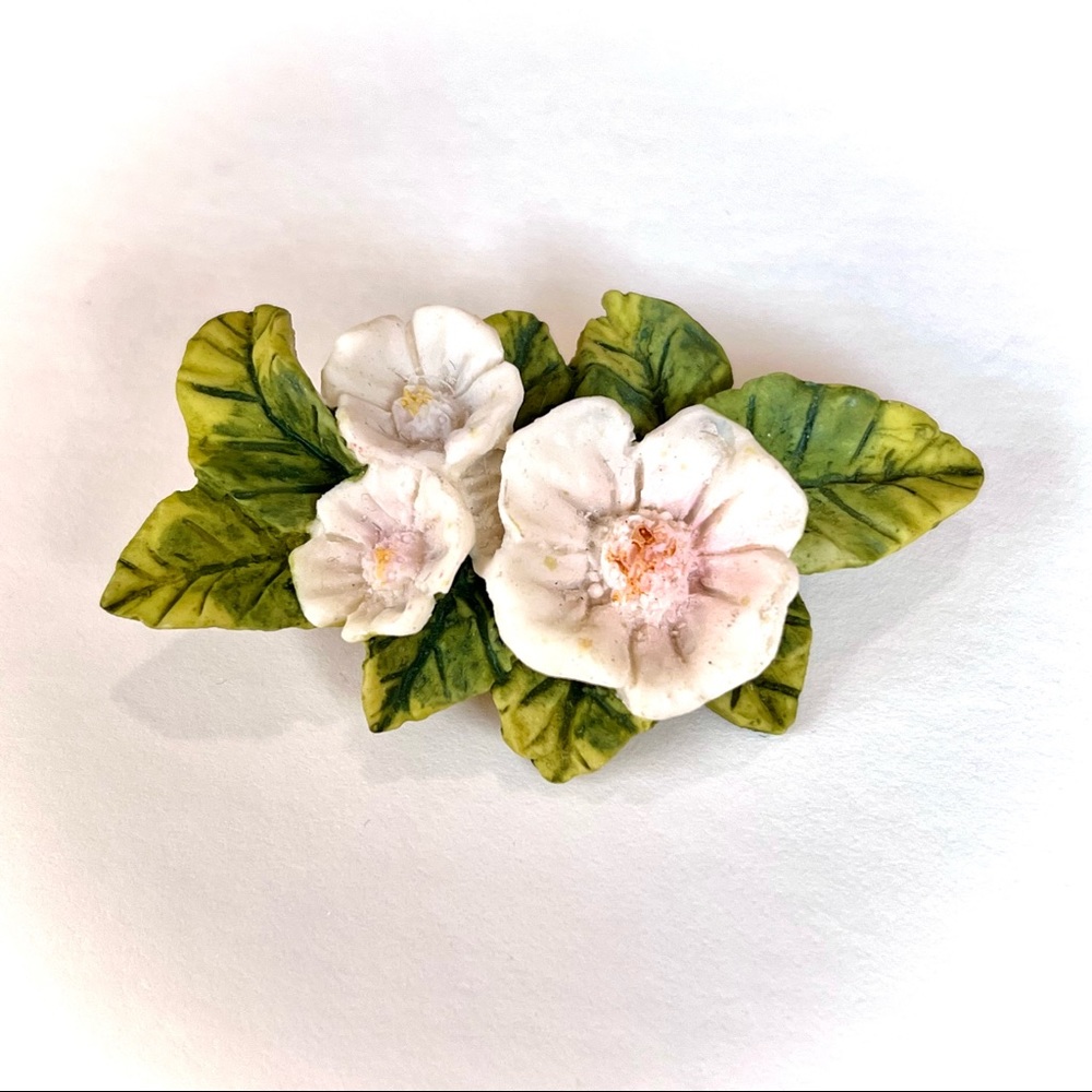 Vintage Ceramic Porcelain Flower Pin Brooch